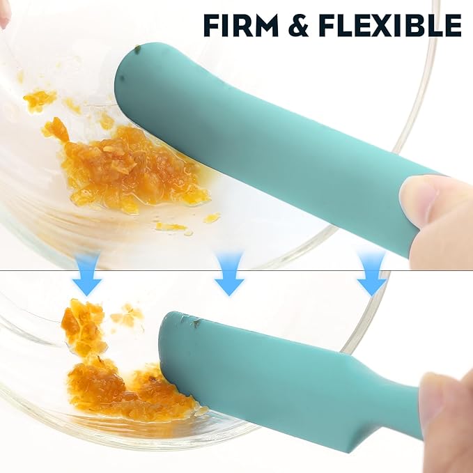 3pcs Silicone Jar Spatulas 10in Long Skinny Heat-Resistant, Narrow Spatula Set for Scraping Peanut Butter, Sourdough, Jam in Small Containers, Blenders & Baking (Green)