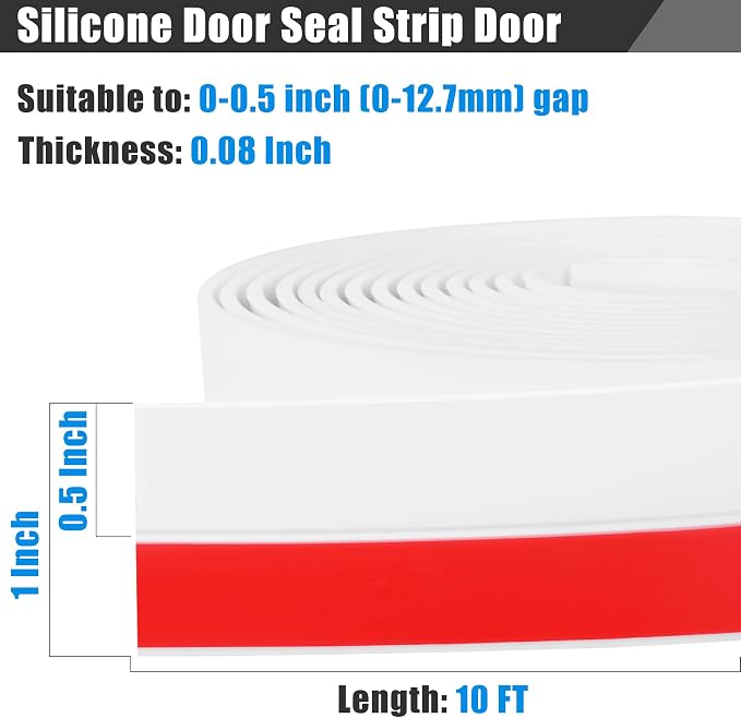 Draft Seal Tape for Doors and Windows 1 in x 10 Ft Silicone Weather Stripping Extra Thick 2mm Door Seal Strip with Strong Adhesive Draft Insulation Stopper Side Seal - White