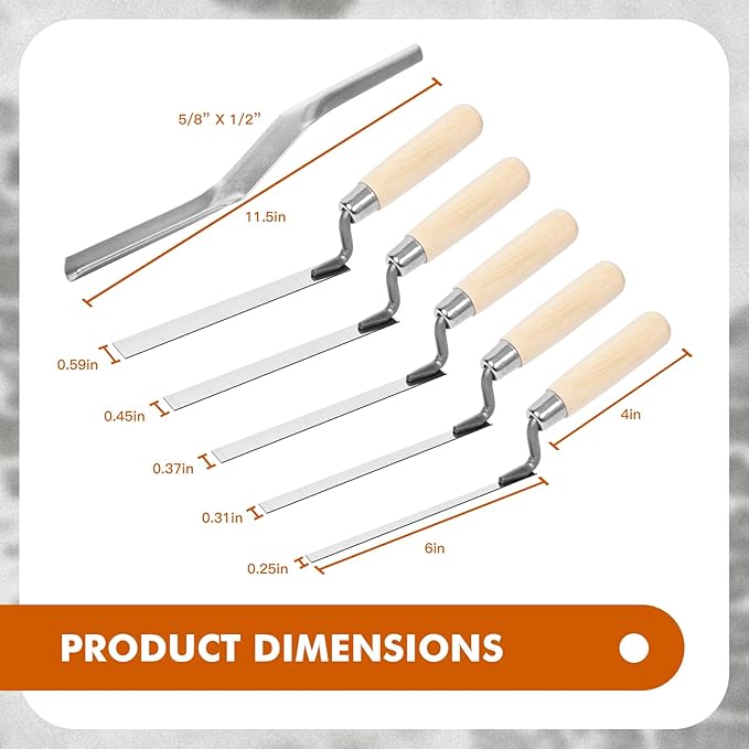 6 Pcs Tuck Pointer Trowel Set, Pointing Trowel Brick Jointer Cement Tool, Mortar Repair and Masonry Tools for Tuck Pointing