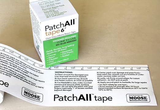 PatchAll Kit Clear Polyurethane Adhesive Vinyl Repair Patch Tape Kit, Waterproof, Airtight Patches for Canvas Tent, Boat Upholstery, Car Seat, Leather Furniture, Hole, Awning, and More, 3" x 6' Roll