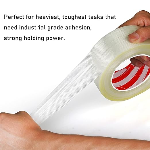 KAIY Strapping Tape 3 Roll Fiberglass Reinforced Packing Tape 1/2 inch | Heavy Duty Filament Packing Tape, Strong Adhesive for Moving Boxes, Shipping Cartons, Bundling & Storage 1/2 inch x 60 yds