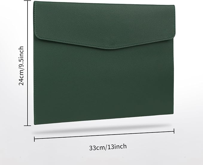 MultiBey A4 Document Holder, PU Leather File Folder, File Organizer Filing Envelope Portfolio Case with Magnetic Snap Button for Home School Office Stationery Green