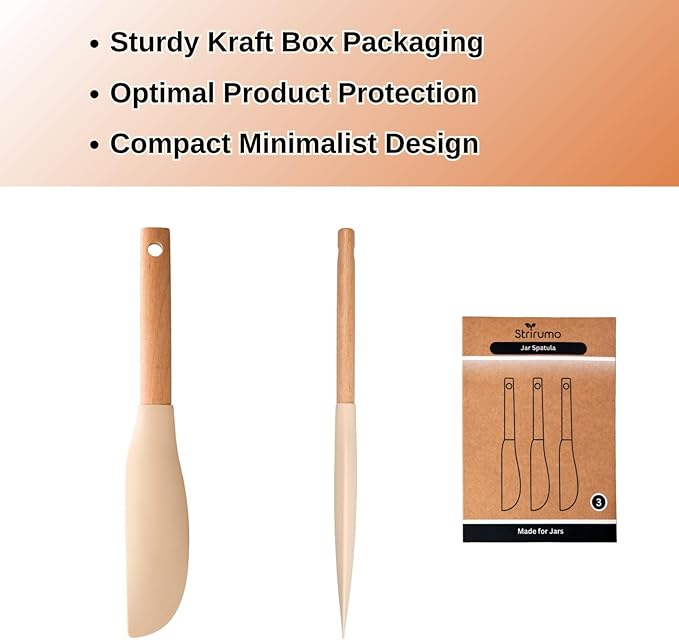 3Pcs 10.7" Silicone Jar Spatula with Natural Beechwood Handle, Removable Flexible Scraper Head for Deep Jars, Thick Non-Stick Small Spatula for Sourdough, Peanut Butter, Blenders & Baking, Cream