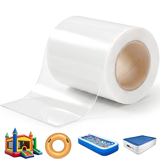 16.4FT x 4 Inch TPU Waterproof Repair Tape, Heavy Duty Vinyl Patch Kit for Inflatable Pool, Floats, Air Mattress, Bounce House, Tent, Canvas, Canopy & RV Awnings – Extra Long Clear Sealing Roll