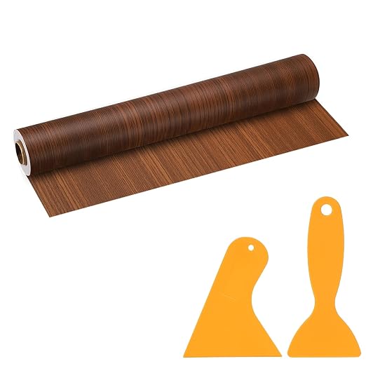 PATIKIL Wood Grain Repair Tape, 16" x 33' Self Adhesive Realistic Wood Tape with Scraper Durable Repair Patch for Furniture Floor Window Door Table DIY Home Decor, Teak