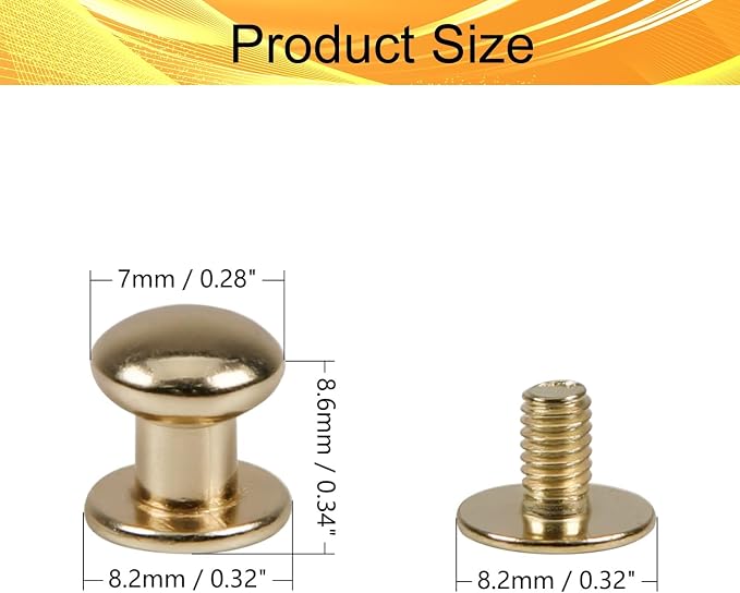 Juvielich 50 Sets 8mm Ball Head Stud Screws, Round Head Button Stud Rivets | Gold Tone, Zinc Alloy, Phillips Drive, Chicago Screws for Leather Belt, Leathercraft, DIY Repairs Decoration