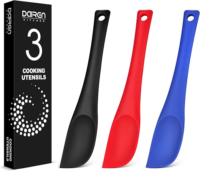 Silicone Scraper Spatula Set, BPA Free Food Grade Rubber Spatulas, Flexible Baking Mixing Tool, Heat Resistant Bowl Scrapers for Nonstick Cookware, 3 Pack (11.3 inch)