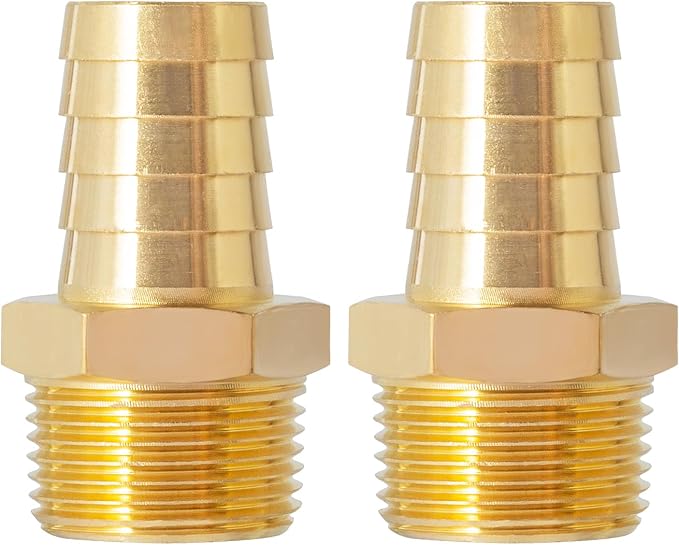SUNGATOR 3/4'' NPT Brass Hose Barb Fittings, 3/4'' NPT Male Thread to 3/4'' Barbed Air Hose Fittings, 3/4'' Brass Air Line Repair Connectors for Compressor, Fuel, Oil (2-Pack)