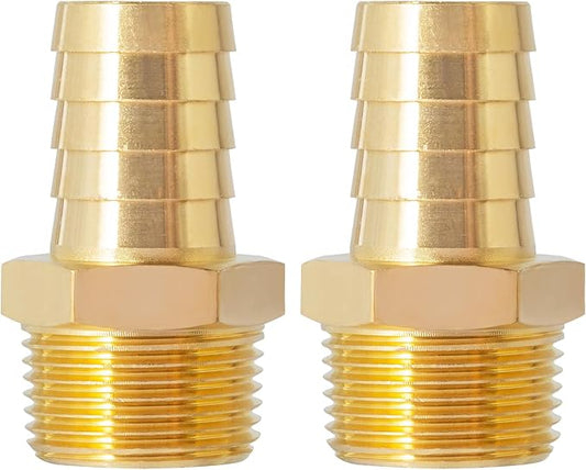 SUNGATOR 3/4'' NPT Brass Hose Barb Fittings, 3/4'' NPT Male Thread to 3/4'' Barbed Air Hose Fittings, 3/4'' Brass Air Line Repair Connectors for Compressor, Fuel, Oil (2-Pack)