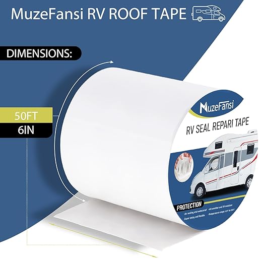 RV Roof Tape 6 Inch X 50 Feet 1Pack, UV & Weatherproof White RV Sealant Roofing Tape,Waterproof RV Tape for Camper Trailer Truck Stop Roof Window Boat Sealing Leak Repair
