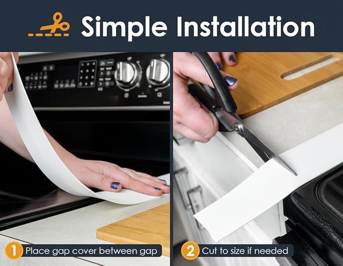 Linda’s Essentials Silicone Stove Gap Covers (2 Pack), Heat Resistant Oven Gap Filler Seals Gaps Between Stovetop and Counter, Easy to Clean Stove Gap Guard (30 Inches, White)
