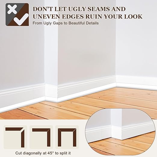 Flexible Quarter Round Molding (20 Ft / 240 Inch) - Waterproof Self-Adhesive Silicone Trim for Floor Gaps & Bathtubs, Easy No-Tool Installation, Paint-Free Gap Cover