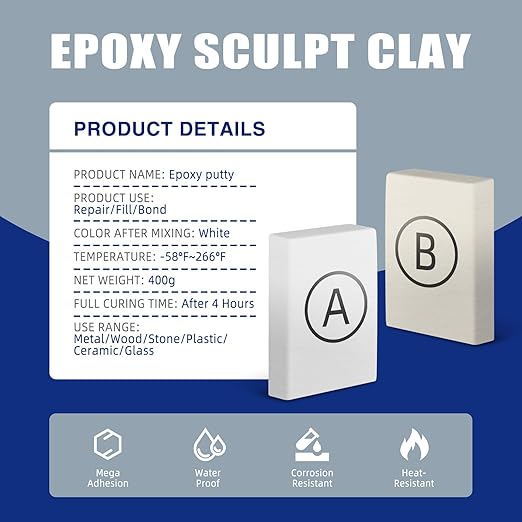 Epoxy Putty White - 14oz Fast Repair Pool & Plumbers Putty, High-Strong 2-Part Epoxy Clay for Metal Ceramic Tile Wood, Waterproof Leak Fix for Swimming Pool, Pipe, Crack, Hole, Sculpting