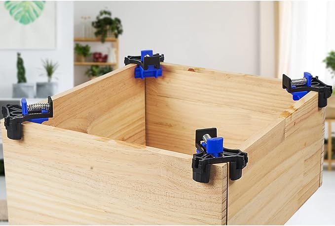 90 Degree Angle Clamps, Woodworking Corner Clip, Right Angle Clip Fixer, Set of 4 Clamp Tool with Adjustable Hand Tools (Blue4)