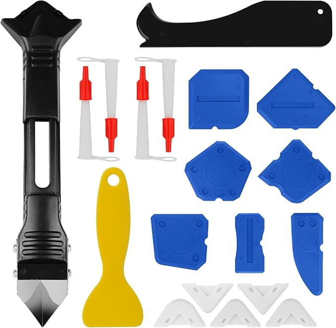 for 23-Piece Caulking Tool Kit, 3-in-1 Grout Removal Tool, Caulk Finishing Tool, Grout Scraper, Reusable Silicone Pads, DIY Perfection for Bathroom, Kitchen & Window, Sink Joints & Frames