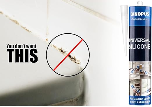 CANOPUS Universal Silicone, White, 3-Pack Waterproof Kitchen & Bathroom Acetoxy Silicone Sealant, Suitable for Indoor and Outdoor Waterproofing and Bonding Applications, Shower Sealant