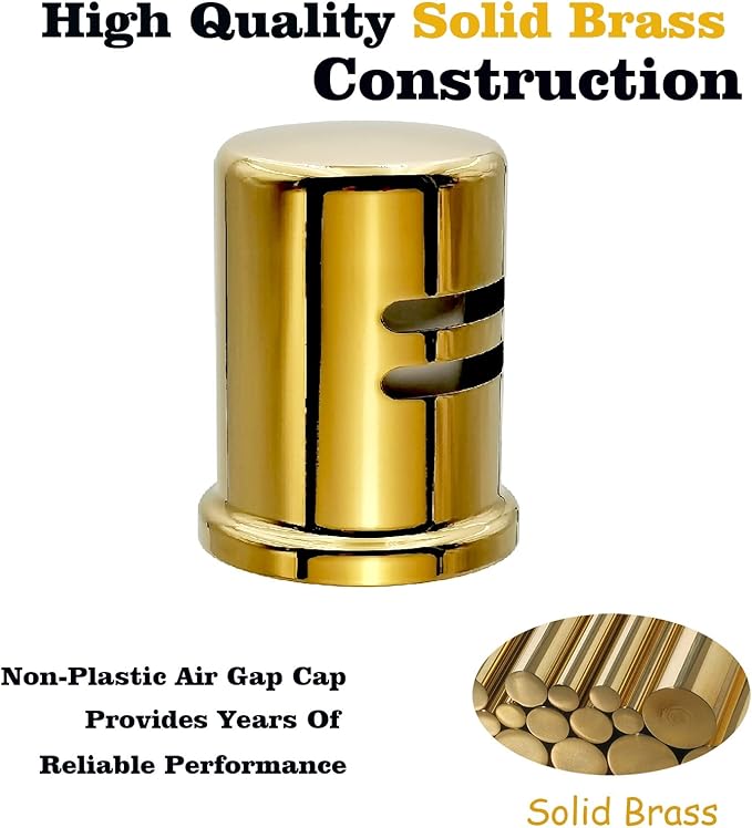 Dishwasher Air Gap Kits with Dishwasher Air Gap Cover and Matching Escutcheon, Replacement air gap dishwasher,Solid Brass Air Gap Cap, Polished Brass Finish