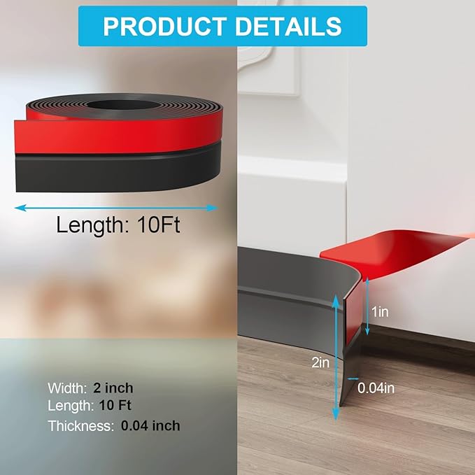 10FT Weather Stripping Door Seal - 2" Silicone Door Draft Seal Tape for Gaps Under Door Weatherstripping Sweep Stopper for Bottom of Shower Door/Sliding Glass Door