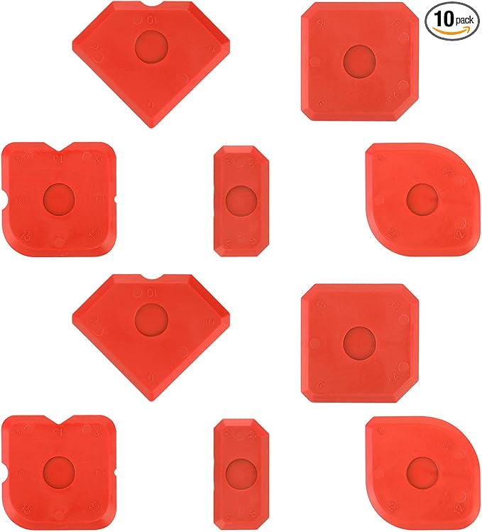 Gosknor 10pcs Plastic Caulking Tool Set, Reuse Grout Scraper Sealant Profiling Finishing Smoothing Tool Caulk Smoother Remover for Window Kitchen Bathroom Floor Sink Joint Sealing (Red)