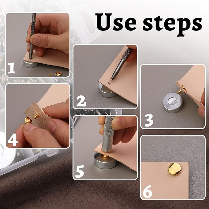 TLKKUE 480 Sets Leather Rivets Kit 4 Colors Double Cap Rivets 3 Sizes Rivet for Leatherworking with Rubber Hammer Fixing Tool Kit 4 Pieces for DIY Leather Craft Clothes Shoes Decoration and Repair