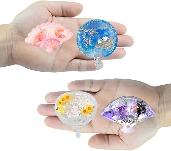 Resin Shaker Molds Hand Fan Set with Films for Kawaii Keychain Charms