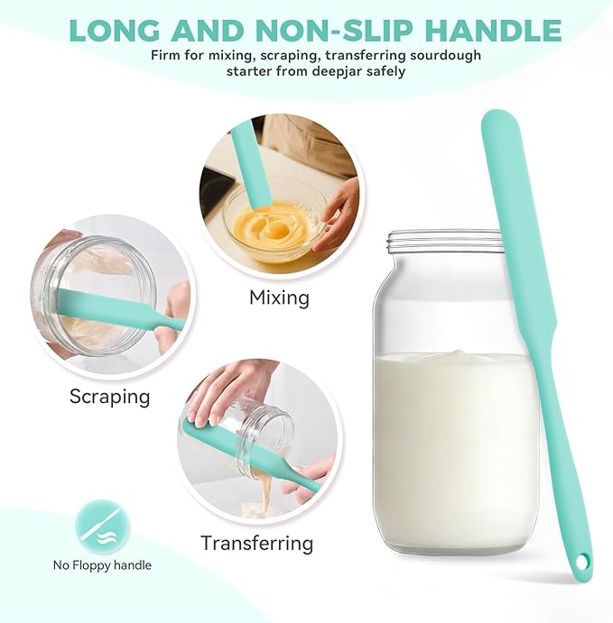 Silicone Jar Spatula Set of 5, Long Handle Skinny Spatula and Spurtle for Sourdough Starter, Flexible Jar Scraper for Peanut Butter, Jam, Icing, Cream with No Batter Left Behind (5)