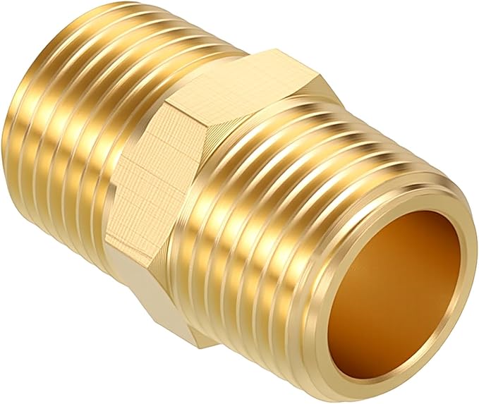 Pack of 1, 3/8" NPT Male to 3/8" NPT Male Solid Brass Hex Nipple Hose Connectors, Male Pipe Adapter for Pipe Leak Repair, Bathroom Remodeling, Tool Extensions, Compression