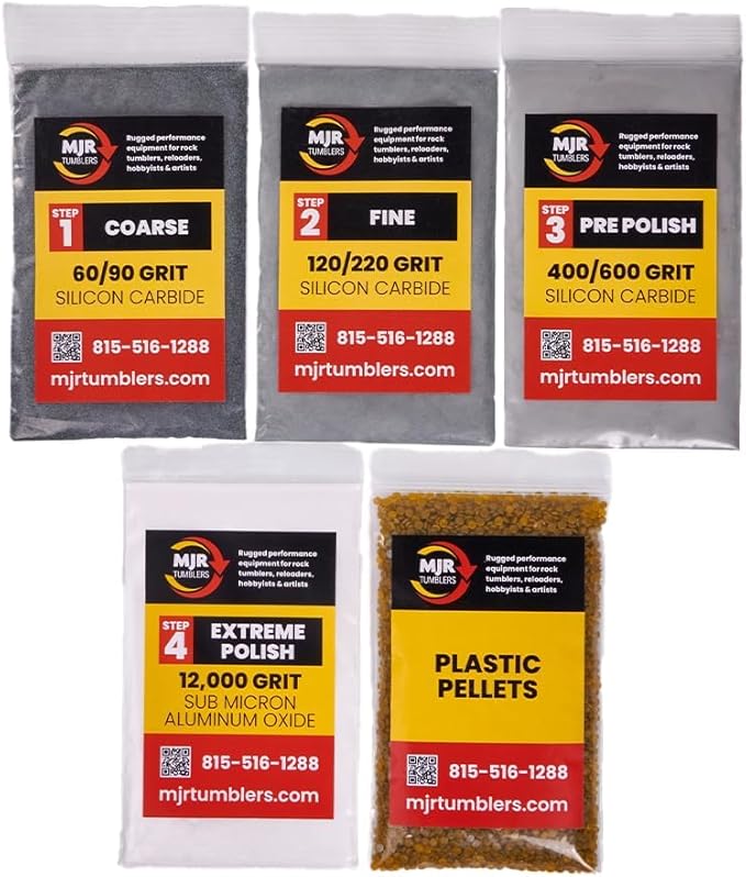 Rock Tumbler Grit Kit Refill with 12,000 Grit Polish, Silicon Carbide & Aluminum Oxide, Stone Polishing Kit with Plastic Pellets for 25lb Rotary & Vibratory Tumblers