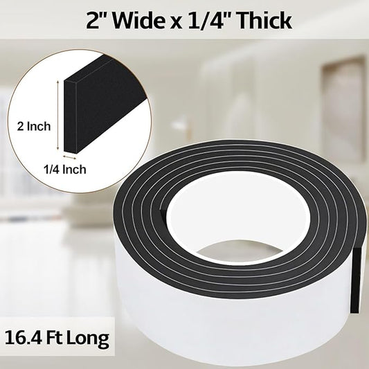 16.4 Feet Foam Weather Stripping Tape,2 Inch W x 1/4 Inch T,High Density Insulation Tape,Self-Adhesive Seal Strip for Doors & Windows-Draft Blocker,Soundproofing,Waterproof，Black