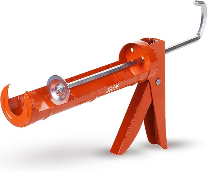 ADAK - Professional Caulking Gun, 10:1 Thrust Ratio, Caulking Gun No Drip, Hand Tool for Silicone & Sealant Application, Smooth Pressure Caulk Gun, Caulking Gun Tool (Orange)