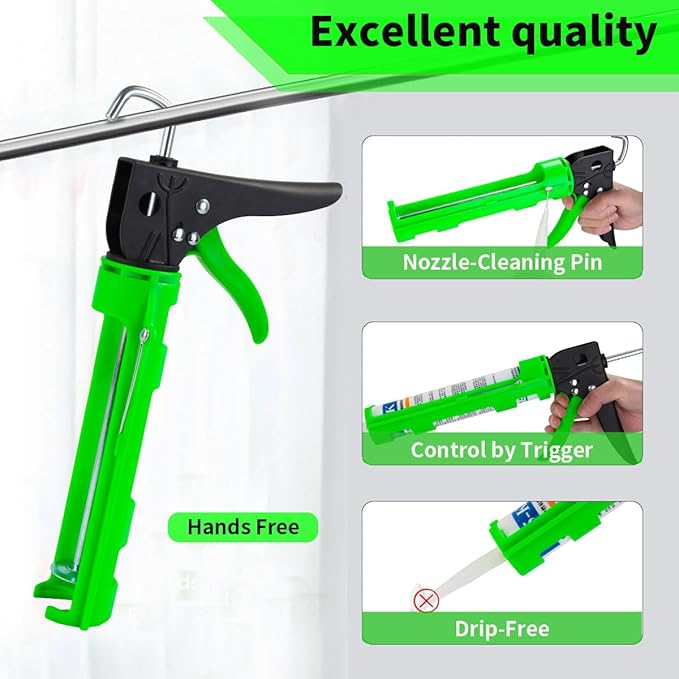 Caulk Gun Kit, Caulking Gun No Drip with 3 Silicone Caulking Tool and 3 in 1 Caulk Remover Tool, 15:1 Thrust Ratio, Professional Hand Caulking Gun Tool
