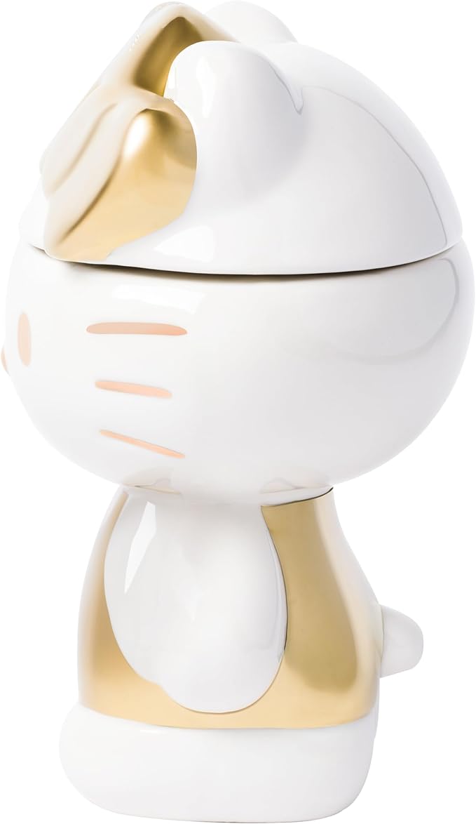 Silver Buffalo Sanrio Hello Kitty Gold Sculpted Ceramic Cookie Jar, 7” x 5.75” x 9.75”
