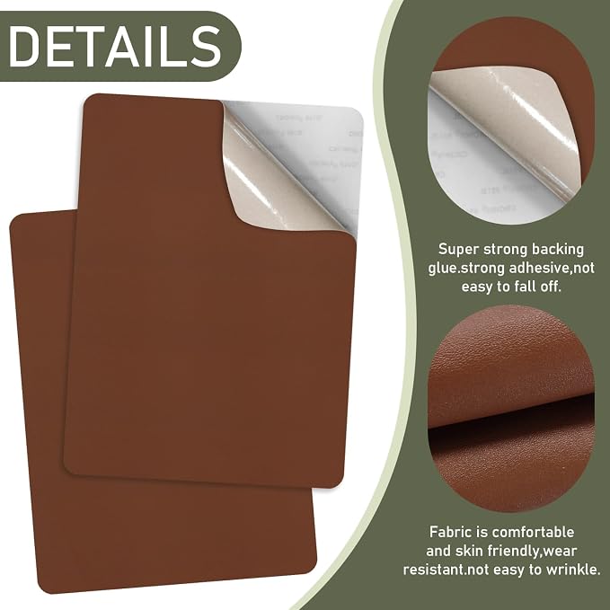 SYLVASS Self Adhesive Leather Repair Patches for Couch, Sofas, Furniture, Car Seats, Office Chairs, Pack of 2 Brown