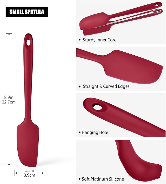 600°F Heat Resistant Small Spatula, Doosu Mini Food-Grade Silicone Bowl Scraper Compact Flexible Kitchen Cooking Baking Tool for Scraping Jar Jams Nut Butters & Mixing Stirring Sauce (Red)