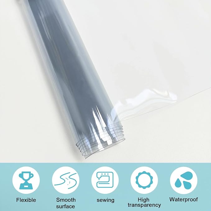 Clear Vinyl Fabric for Sewing, Transparent PVC Vinyl Roll 11.8" x 48"(30cmx122cm) Super Clear Vinyl Sheets, 0.5 mm Waterproof Vinyl Fabric for Making Handags Bows, Bags and DIY Crafts