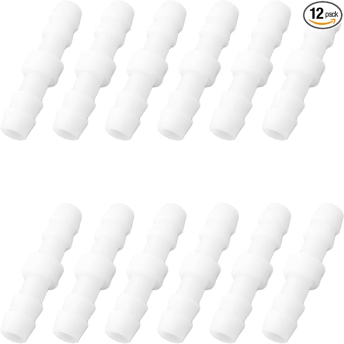 12Pcs 1/4" x 1/4" Plastic Hose Barb Fittings, Barbed Splicer Mender Joint Adapter Union Connectors for Aquarium, Household, Fuel, Gas, Liquid, Air Hose Repair