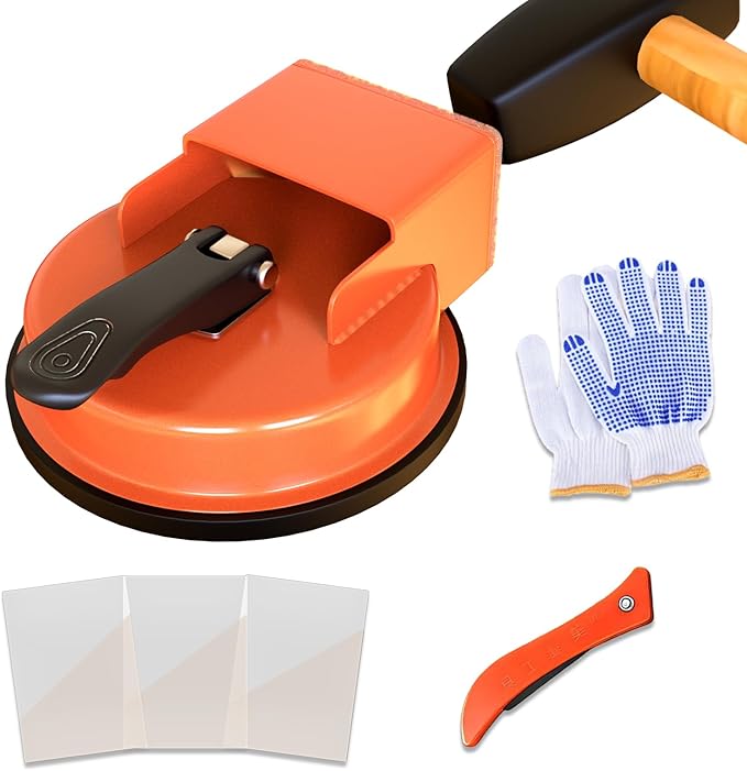 Floor Gap Repair Tool Kit - Heavy Duty Impact Resistant with Slot Cutter, Gloves & 3 Adhesive Pads for Laminate & Vinyl Flooring (Orange)