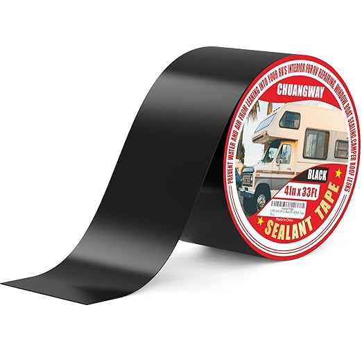 Butyl Sealant Waterproof Tape Black, 4 Inch X 33 Foot RV Roof Repair Tape, UV & Weatherproof Roof Seal Tape for RV Camper Trailer Boat Window Sealing Leak Repair