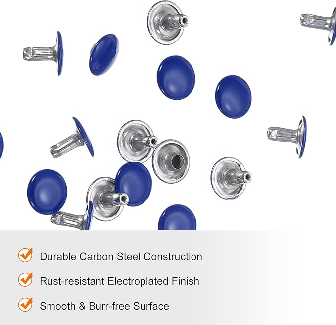 HARFINGTON 100 Sets Double Cap Leather Rivets, 10x10mm Round Cap Tubular Metal Studs Leather Crafting Rivets for Fabric Belt Pet Collar Boot Bag Repair and Decoration, Dark Blue