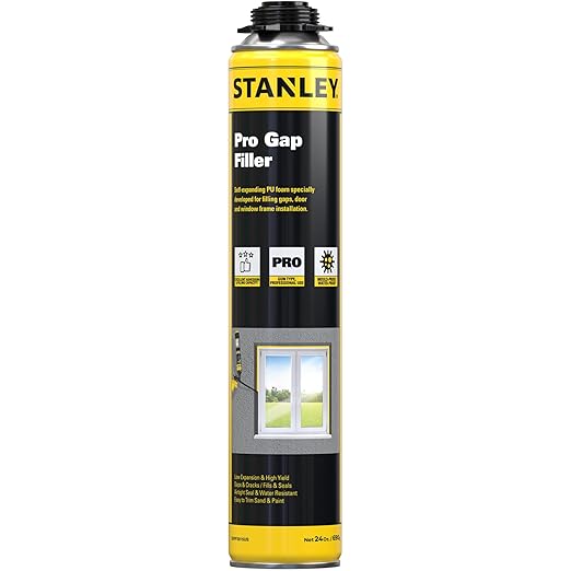 STANLEY F902P Pro Gap Filler - (1x24oz) Window & Door Filler, Gaps & Cracks, Expanding Spray Foam Sealant | Use Applicator, Gun Not Included | 24 Oz, 1 Pack