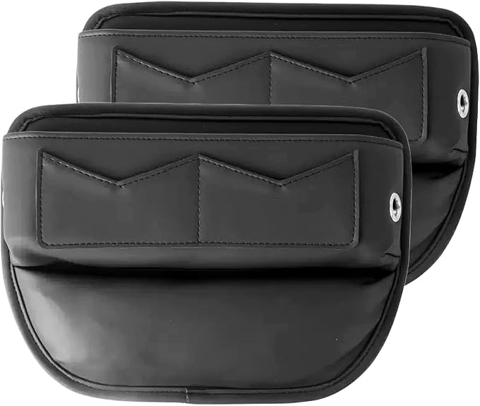BLIRITEL Car Seat Gap Filler Organizer with Charging Hole, PU Leather Car Seat Gap Plug with Storage Slot, Car Console Side Organizer for Phone, Keys & Cards (Black-2 Pack)