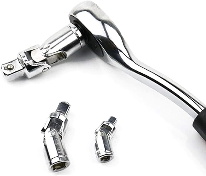 heyous 3pcs Universal Joint Set, 1/4, 3/8 & 1/2 in. Drive, Flexible Ratchet Angle Extension Bar Socket Adapter