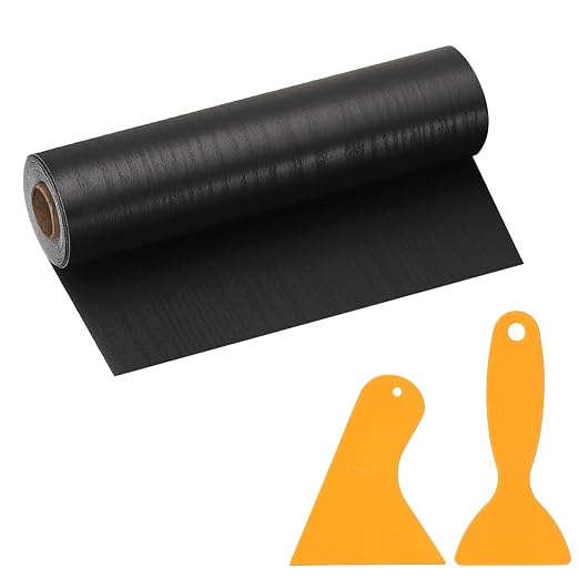 PATIKIL Wood Grain Repair Tape, 8" x 33' Self Adhesive Realistic Wood Tape with Scraper Durable Repair Patch for Furniture Floor Window Door Table DIY Home Decor, Black Wood Grain