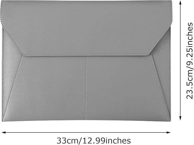PU Leather A4 File Folder Document Holder with 3 Pockets Waterproof Stylish Envelope Folder Case with Snap Closure (Gray)
