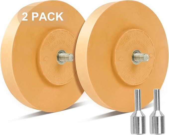 2 Pack Eraser Wheel Decal Remover Eraser Wheel Adhesive Remover with Adapter 4 Inch Rubber Eraser Wheel for Drill Removes Car Decal Vinyl Tape Graphics Pinstripe Sticker Remover