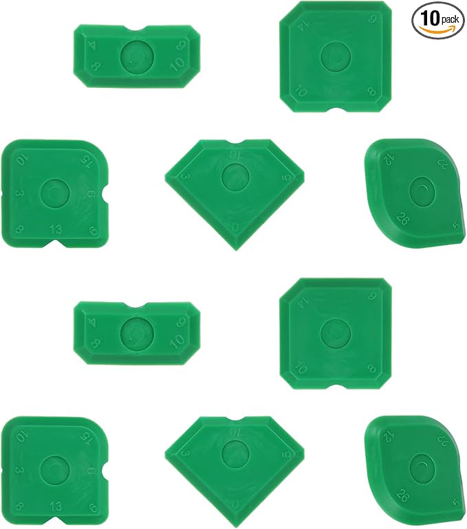 Tinoaly 10pcs Silicone Caulking Tool Kit, Caulk Remover Tool Portable Sealant Scraper Reusable Grout Scraper for Kitchen Bathroom Floor (Green)