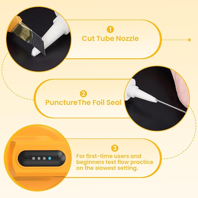 Electric Caulking Gun, Cordless Caulking Gun with 2x 2000mAh Batteries, 9Pcs Silicone Caulking Tools, 4 Adjustable Speeds, LED Light, 10OZ Battery Silicone Gun for Filling, Sealing (Yellow)