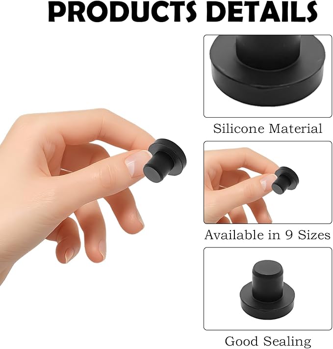 90Pcs Silicone Rubber Hole Plugs Set, Vacuum Caps Kit in 9 Sizes, Flexible Sealing Stoppers for Powder Coating, Bottles, Bathtub, Pipe & DIY Projects Multi-Purpose (Black)