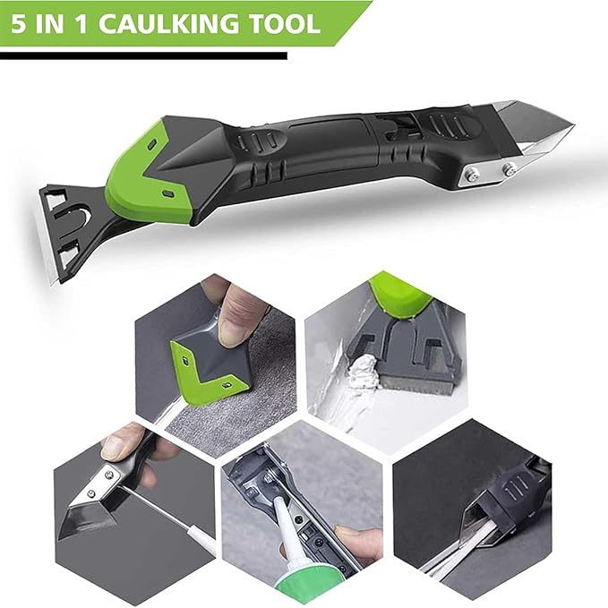 caulk remover tool,Silicone Caulking Tool Kit,Caulking Tool 5 in 1 with Grout Scraper,Adhesive Residue Scraper Seam Repair Kit,Ideal for Kitchen, Bathroom, and Window Sealing Finishing