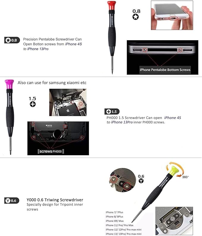 21-Piece Set Opening Pry Tool Screwdriver Set Multiple Functions Repair Tool Kit with Phillips Pentalobe Flat Triangle Head Suitable for Repairing iPhones iPad Laptop